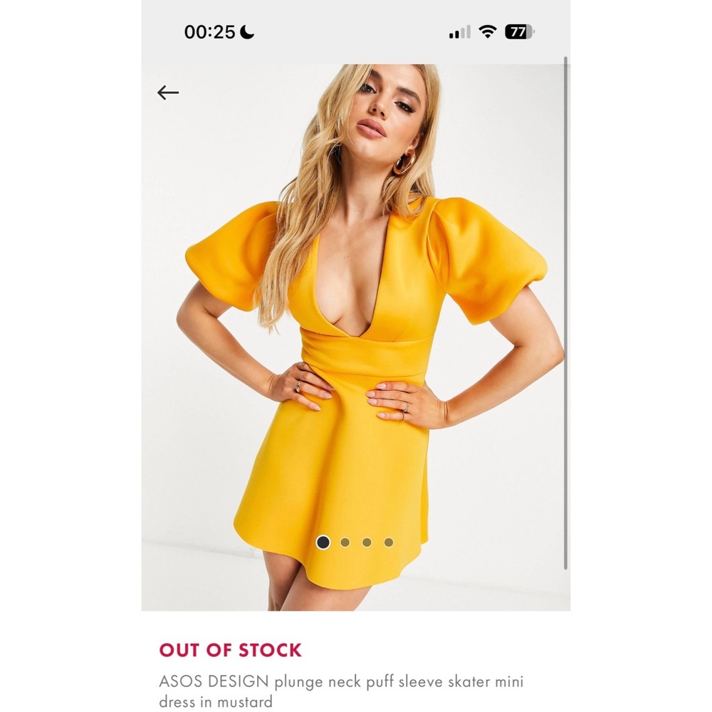 ASOS DESIGN plunge neck puff sleeve skater mini dress in mustard